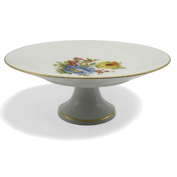 JKW BAVARIA Floral Cake Stand Pedestal Dessert Germany Vintage 10" - Picture 4 of 10